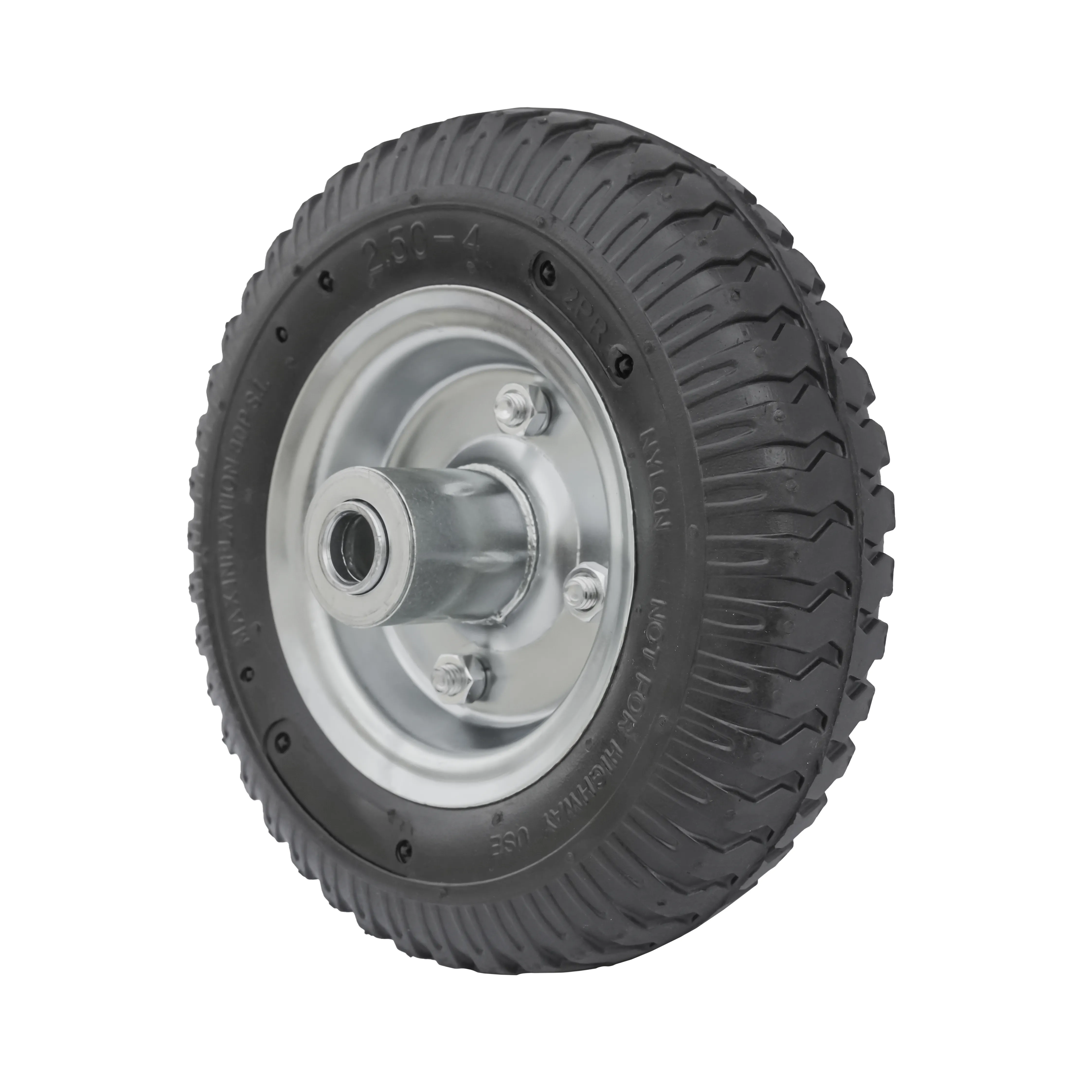 PR 1400-16n - Колесо для тачки / тележки пневматическое 2.50-4, диаметр 210 мм, ось 16 мм, металлический обод, несимметричная ступица, шариковый подшипник