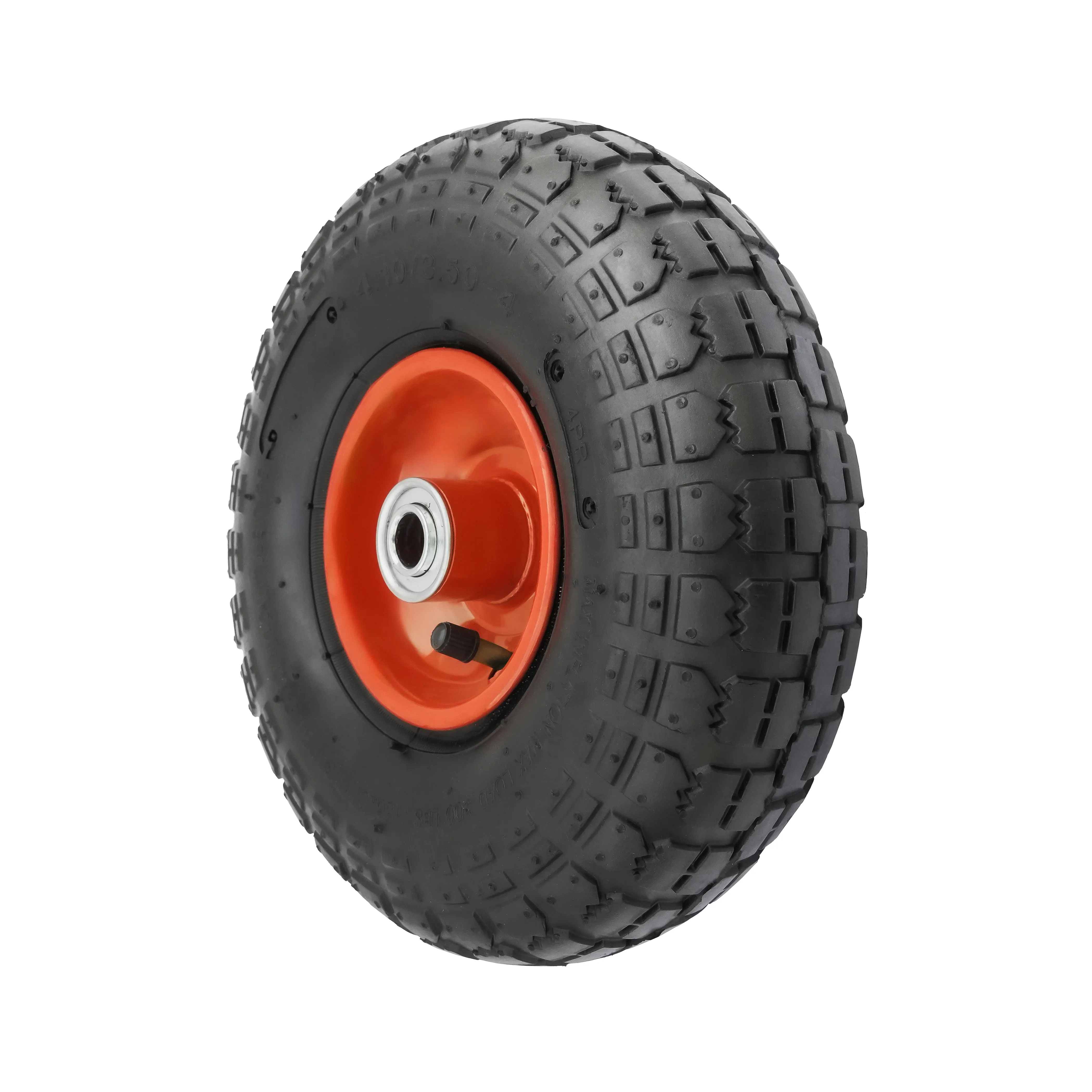 PR 1804-16 - Колесо для тачки / тележки пневматическое 3.50-4, сварной диск, диаметр 260 мм, ось 16 мм, металлический обод, симметричная ступица, шариковый подшипник